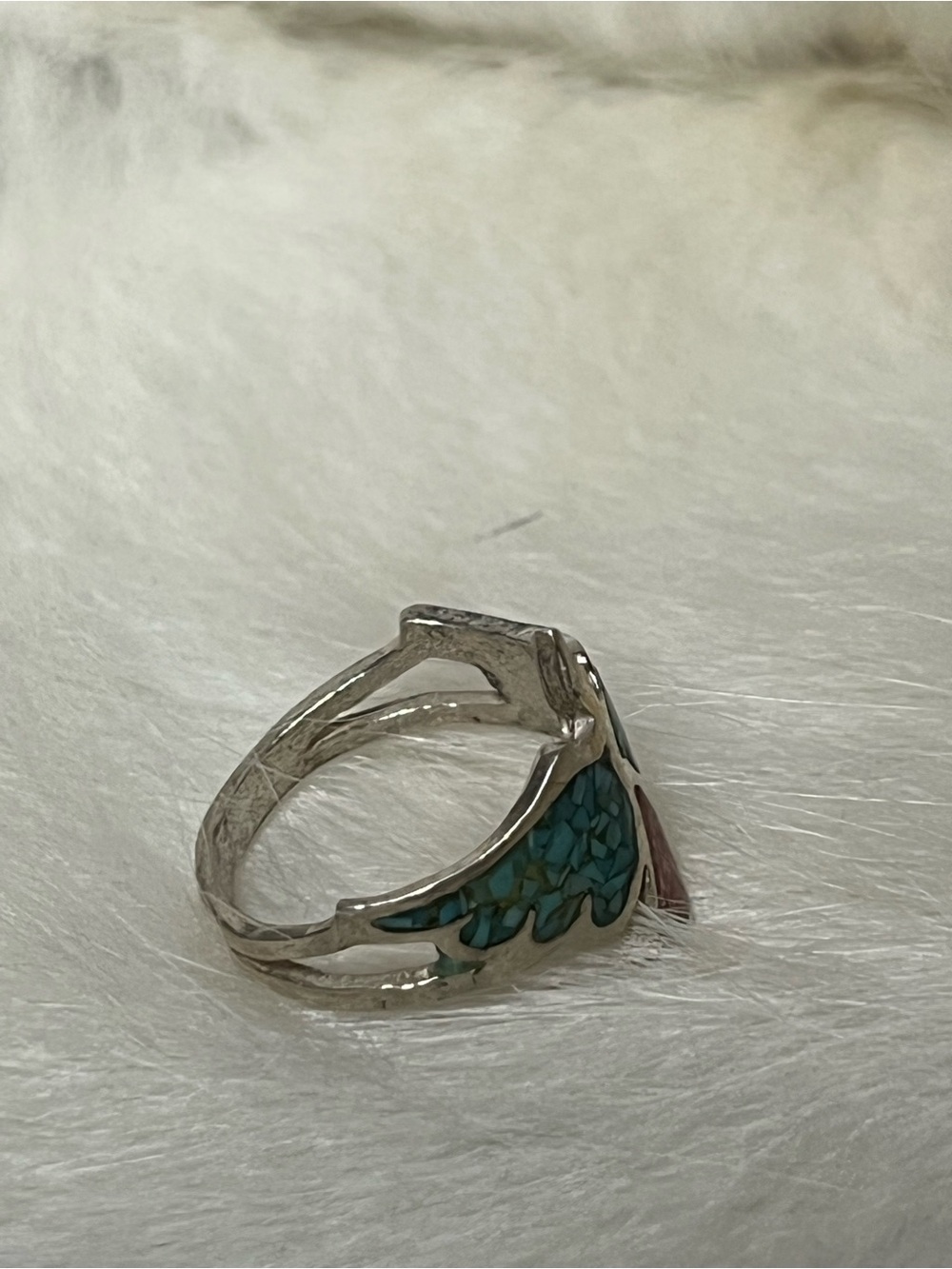 Vintage Sterling silver turquoise and coral inlay thunder bird - Picture 5 of 5